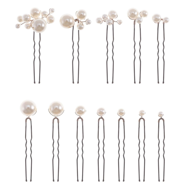 12 Pieces Bridal Hair Accessories Pearl Wedding Hair Pins Handmade Bridal Hair Pins for Wedding Brides Women Girls