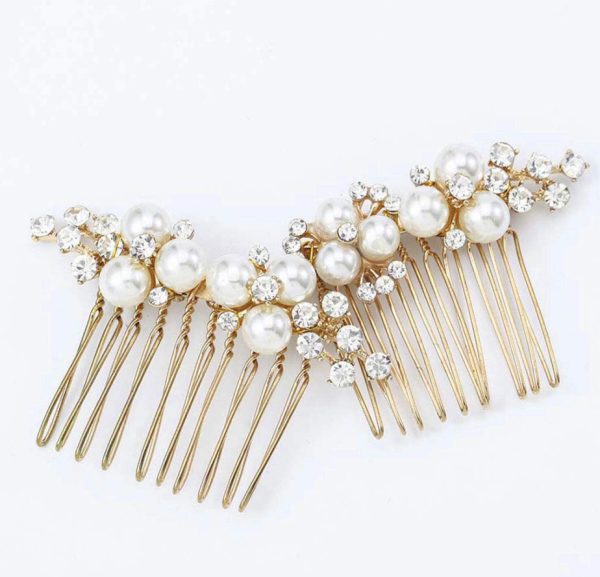 Gold Wedding Pearl Hair Comb Bride Crystal Hairpiece Bridal Rhinestone Hair Clip Hair Accessories for Women