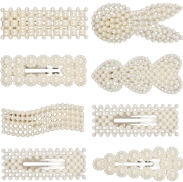 Simulated Pearl Hair Clips for Women | Cute Shapes Barrettes & Hair Clips for Women | Alligator Clips Hair Accessories for Short or Thick Hair | Fashion Hair Clips, White 8 Pcs
