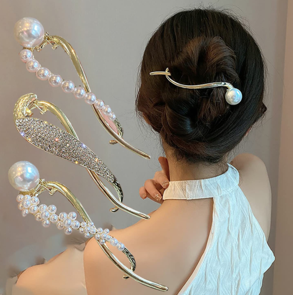 4PCS Hair Clip, Pearl Decor Banana Clip French Style Twist Hair Barrette Non Slip Jaw Hair Claws Hair Accessories