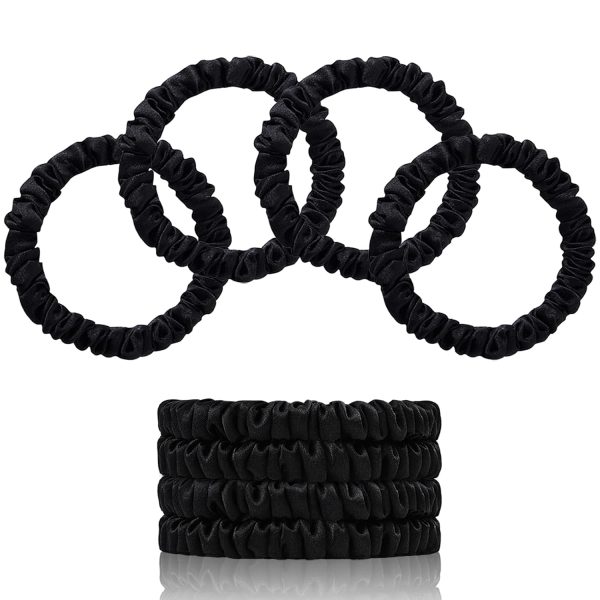 100% Mulberry Silk Hair Ties 4PCS, Silk Scrunchies for Women | 22 Momme 100% Mulberry Silk | No Damage & Anti Frizz | Ideal for Hair Care | Black