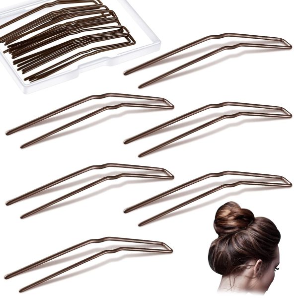 36 Pieces U Shaped Hair Pins for Buns Bobby Pins for Women Thick Long Curly Hair Metal U Pin French Hairpin for Updo Bun Bobby Hairpins for Lady (3 Inches, Brown)