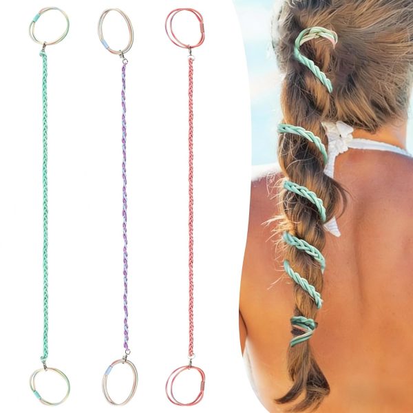 Spiral Hair Ties 3-Pack No Damage Ponytail Holders | Handmade elastic hair bands, surf swim sport ponytail holders, creaseless traceless for women girls, beach daily tie