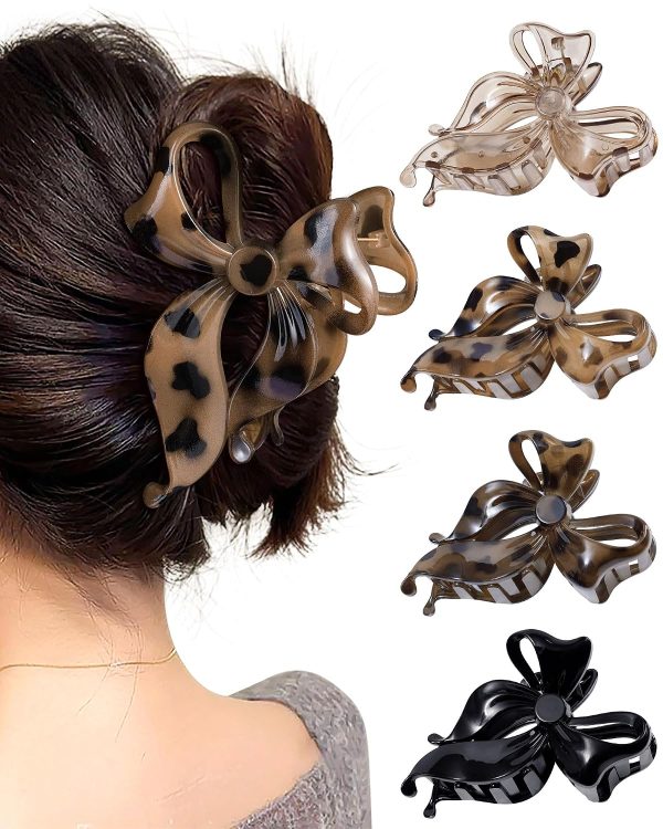 4 pack Cute Bow Claw Clip for Women, Nonslip Matte Strong Hold | Bows Hair Clips for Thin and Thick Hair, Chic Hair Styling Accessories