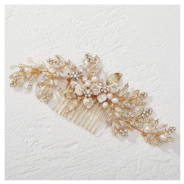 Handmade Wedding Hair Comb Clip Rhinestone Bridal Hair Comb Piece, Gold Hair Accessories for Brides Wedding | Handmade Rhinestone Bridal Hair Accessories Wedding Hair Accessories, Wedding Hair Pieces for Brides Bridal Hair Comb