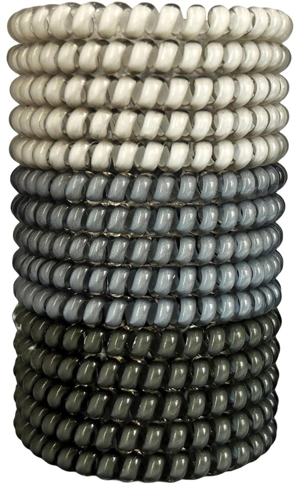 15 Pcs Telephone Cord Plastic Hair Coils, No Crease Spiral Elastics in Gray Medium