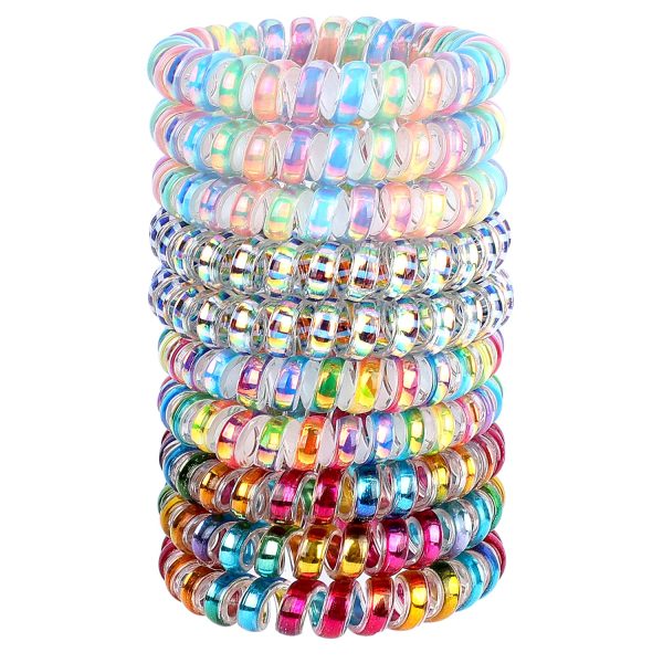 Spiral Hair Ties for Women, 10-Pack Traceless No-Damage Ponytail Holders, Coils Hair Bands for Girls, Assorted Colors