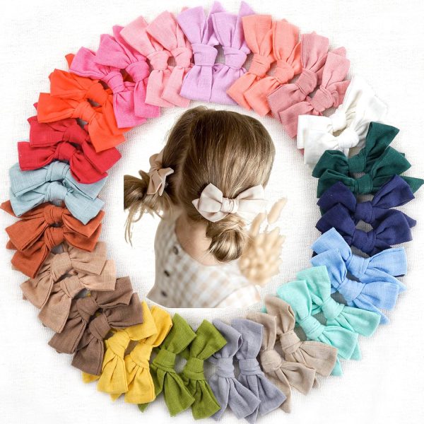 40 Pieces Girls Hair Bows Linen Fabric Bows Alligator Clips Hair Accessories for Little Girls Toddlers Kids and Teens | Light weight & Soft No-Slip Easy to Use Back to School Great Cute Bows for Little Girls